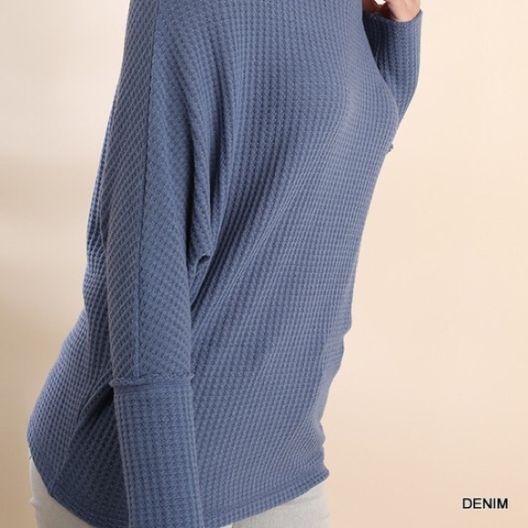 CLEARANCE Denim Blue Knit Off Shoulder Batwing Top - Picture 3 of 4